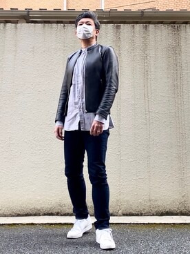 「LIDNM（リドム）のアイテム（ライダースジャケット）」を使った、こすちんさん（メンズ・178cm）の春コーディネート