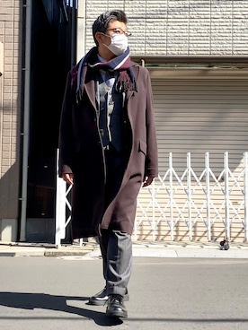 「nano・universe」｜「アイテム（チェスターコート）」を使った、こすちんさん（メンズ・178cm）の冬コーディネート