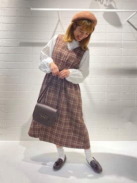 「158cmコーデ」｜「アイテム（ハンチング/ベレー帽）」を使った、___ayn21さん（レディース・158cm）の秋コーディネート