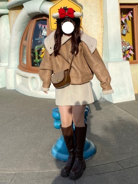 「ディズニー」｜「アイテム（ブルゾン）」を使った、miikoさん（レディース・157cm）の冬コーディネート