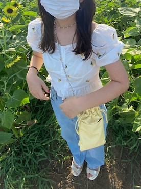 「ひまわり畑」｜「アイテム（アクセサリー）」を使った、miikoさん（レディース・157cm）の夏コーディネート