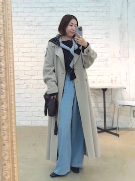 「RIVE DROITE（リヴドロワ）のベルテッドリバートレンチ（秋服/冬服）（その他アウター、ベージュ系）」を使った、AIさん（レディース・160cm）の秋コーディネート