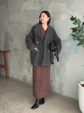 「アイテム（ピーコート）」を使った、AIさん（レディース・160cm）の冬コーディネート