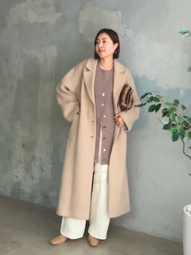 「アイテム（チェスターコート）」を使った、AIさん（レディース・160cm）の冬コーディネート