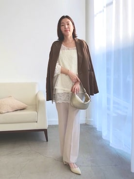「RIVE DROITE（リヴドロワ）の予約【新色追加/ウォッシャブル】シアースラブオーバージャケット（テーラードジャケット、ブラウン系）」を使った、AIさん（レディース・160cm）の春コーディネート