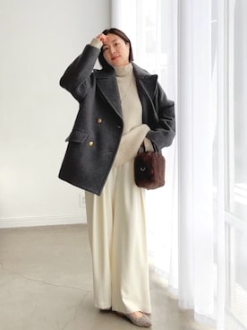 「アイテム（ピーコート）」を使った、AIさん（レディース・160cm）の秋コーディネート