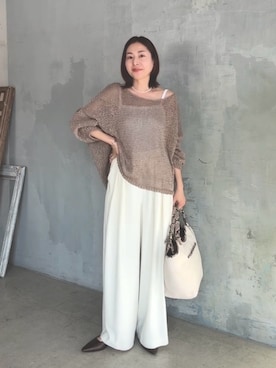 「RIVE DROITE（リヴドロワ）の予約【抜け感】テープヤーンボートネックニット（ニット/セーター、ブラウン系）」を使った、AIさん（レディース・160cm）の春コーディネート