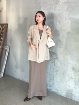 「RIVE DROITE（リヴドロワ）の予約【シリーズ累計販売数一万枚突破！】2WAYリブタンクワンピース（ワンピース、ブラウン系）」を使った、AIさん（レディース・160cm）の春コーディネート