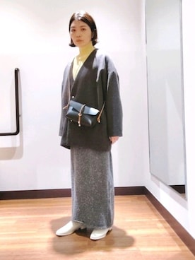 「アウターコーデ」｜「アイテム（ノーカラージャケット）」を使った、masumi0202さん（レディース・154cm）の冬コーディネート