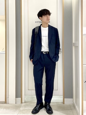 「GLOBAL WORK（グローバルワーク）のリッチクリーンTシャツ/半袖プリント/636394（Tシャツ/カットソー、ホワイト系）」を使った、スギさん（メンズ・176cm）の秋コーディネート