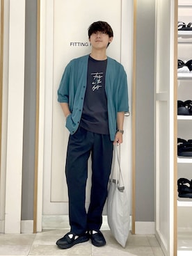 「GLOBAL WORK（グローバルワーク）のエアかるイージーパンツ/633983（その他パンツ、ブラック系）」を使った、スギさん（メンズ・176cm）の夏コーディネート