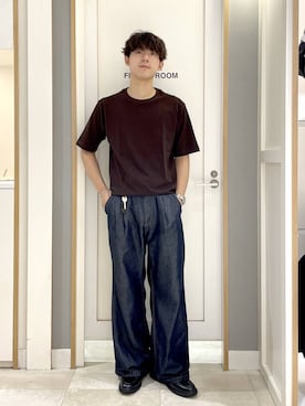 「GLOBAL WORK（グローバルワーク）の抗菌防臭カノコTシャツ/半袖/1046548（Tシャツ/カットソー、ブラウン系）」を使った、スギさん（メンズ・176cm）の夏コーディネート