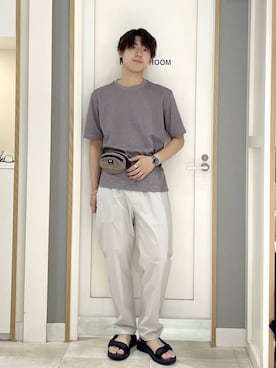 「GLOBAL WORK（グローバルワーク）のマイニチタキノウクルーTシャツ/636395（Tシャツ/カットソー、ベージュ系）」を使った、スギさん（メンズ・176cm）の夏コーディネート
