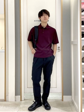 「GLOBAL WORK（グローバルワーク）の抗菌防臭カノコポロシャツ/1046550（ポロシャツ、レッド系）」を使った、スギさん（メンズ・176cm）の夏コーディネート