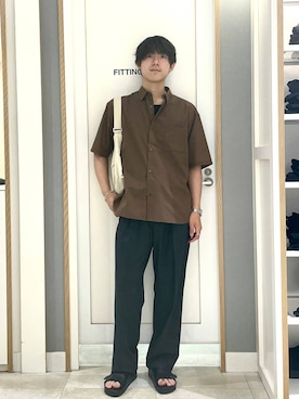 「GLOBAL WORK（グローバルワーク）のアーバンクリーンワイドパンツ/AIR/632890（スラックス、ブラック系）」を使った、スギさん（メンズ・176cm）の夏コーディネート