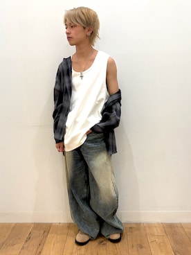 「SENSE OF PLACE by URBAN RESEARCH(センスオブプレイスバイアーバンリサーチ)のコットンスムースタンクトップ(タンクトップ、ホワイト系)」を使った、showさん(メンズ・165cm)の春コーディネート