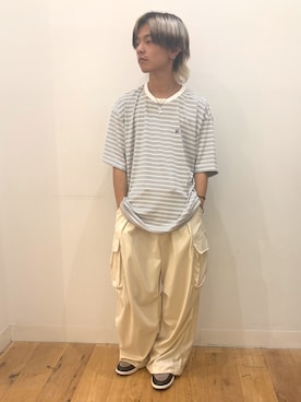 「SENSE OF PLACE by URBAN RESEARCH(センスオブプレイスバイアーバンリサーチ)のワンポイントシシュウロゴTシャツ(Tシャツ/カットソー、ホワイト系)」を使った、showさん(メンズ・165cm)の夏コーディネート