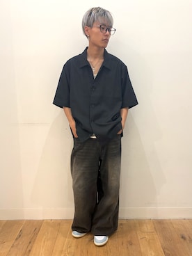 「SENSE OF PLACE by URBAN RESEARCH(センスオブプレイスバイアーバンリサーチ)の『イージーケア』シアースキッパーショートスリーブシャツ(シャツ/ブラウス、ブラック系)」を使った、showさん(メンズ・165cm)の夏コーディネート