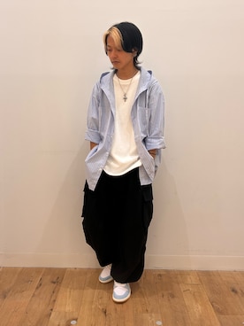 「アイテム（カーゴパンツ）」を使った、showさん（メンズ・165cm・20代）の夏コーディネート