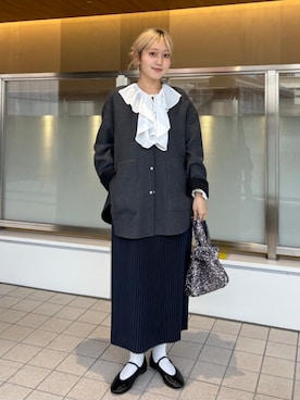 「アイテム（ノーカラーコート）」を使った、小菅さん（レディース・156cm）の秋コーディネート