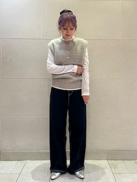 「カシミヤ」｜「アイテム（アクセサリー）」を使った、小菅さん（レディース・156cm）の秋コーディネート