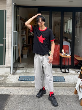 「Onitsuka Tiger（オニツカタイガー）のTIGRUN / ティグラン（スニーカー、ブラック系）」を使った、YUTO(2U)さん（メンズ・177cm）の夏コーディネート