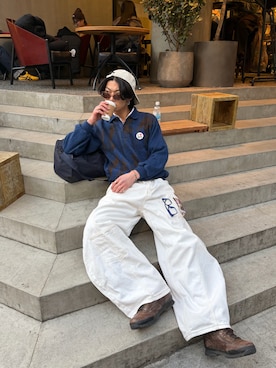 「Timberland（ティンバーランド）のTimberland Euro Hiker Leather (ティンバーランド ユーロ ハイカー レザー)（ブーツ、ブラウン系）」を使った、YUTO(2U)さん（メンズ・177cm）の冬コーディネート