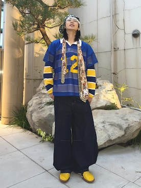 「Onitsuka Tiger（オニツカタイガー）のOHBORI A50 / オーボリ A50（スニーカー、イエロー系）」を使った、YUTO(2U)さん（メンズ・177cm）の秋コーディネート