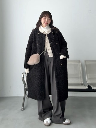 「Lunea（ルネア）のフラワークロシェカーディガン（カーディガン/ボレロ）」を使った、みさねさん（レディース・158cm）の冬コーディネート