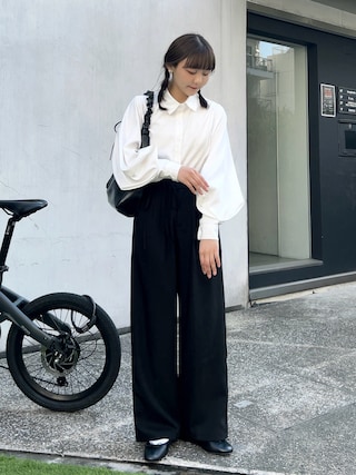 「Cham.(チャム)のウエストリボンワイドパンツ(その他パンツ)」を使った、みさねさん(レディース・158cm)の春コーディネート