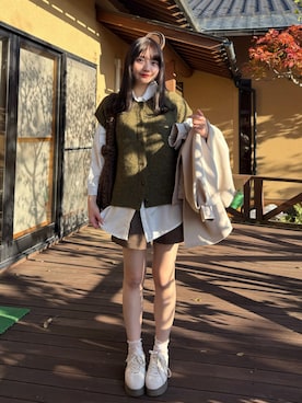 「アイテム（ノーカラージャケット）」を使った、みさねさん（レディース・158cm）の秋コーディネート