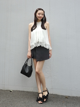 「Lunea（ルネア）のシアーホルターネックトップス / sheer halter-neck top（シャツ/ブラウス、ホワイト系）」を使った、みさねさん（レディース・158cm）の夏コーディネート
