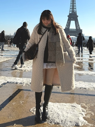 「Lunea（ルネア）のデザインオーバーニット（ニット/セーター）」を使った、みさねさん（レディース・158cm）の冬コーディネート