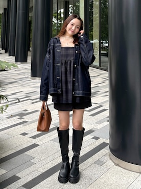 「アイテム（デニムジャケット）」を使った、みさねさん（レディース・158cm）の秋コーディネート