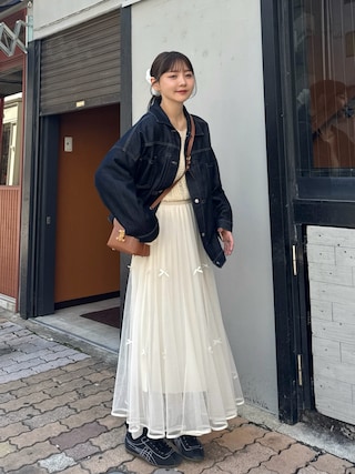 「BONLECILL（ボンルシール）のルーズデニムジャケット/Gジャン（デニムジャケット）」を使った、みさねさん（レディース・158cm）の春コーディネート