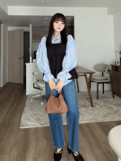 「Lunea（ルネア）の2way花柄ジャガードぺプラムビスチェ/キャミソール（キャミソール）」を使った、みさねさん（レディース・158cm）の春コーディネート