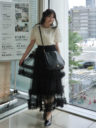「Lunea(ルネア)のチュールボリュームロングスカート / tulle volume long skirt(スカート)」を使った、みさねさん(レディース・158cm)の夏コーディネート