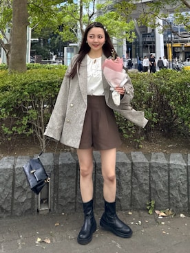 「アイテム（ヘアアクセサリー）」を使った、みさねさん（レディース・158cm）の秋コーディネート