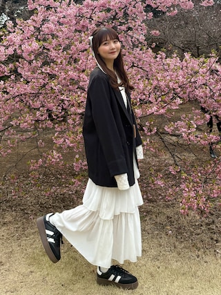 「mily bilet(ミウィビレット)の【mily bilet】きちんと感に、ほんの少しのときめきを。リネンライクリボンストラップ付きテーラージャケット(レディース)(テーラードジャケット)」を使った、みさねさん(レディース・158cm)の春コーディネート