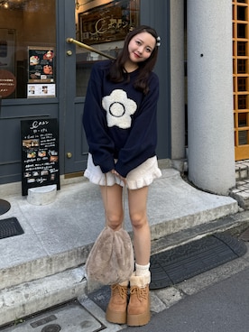 「アイテム（バレッタ/ヘアクリップ）」を使った、みさねさん（レディース・158cm）の冬コーディネート