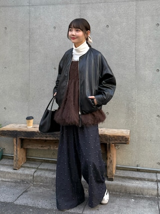 「Lunea（ルネア）のドットデザインセットアップ（セットアップ）」を使った、みさねさん（レディース・158cm）の秋コーディネート