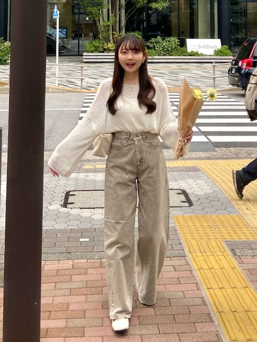 CHICO ワイドデニムパンツ Lサイズ 2サイズ展開】ミッドウエストストレートワイドデニム（デニム