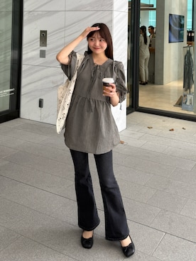 「AZUL by moussy（アズールバイマウジー）のAZUL DENIM フレアデニム（デニムパンツ）」を使った、みさねさん（レディース・158cm）の夏コーディネート