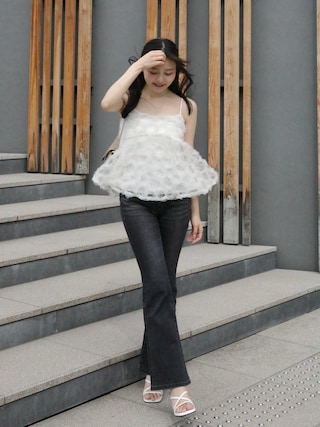 「flower(フラワー)のシュシュクリップ(バレッタ/ヘアクリップ)」を使った、みさねさん(レディース・158cm)の夏コーディネート