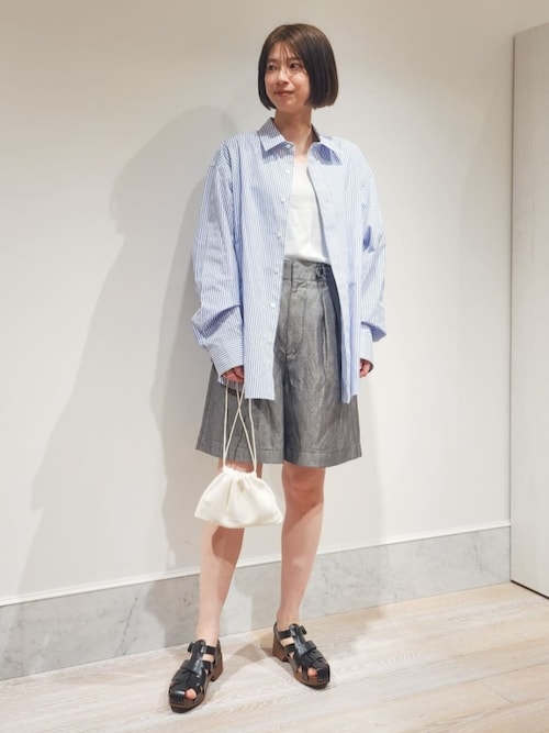 美品 22SSギャルリィヴィー コットンリネンブロード ノーカラー シャツ 36 コットンブロード スタンドカラーシャツ | GALERIE VIE (Women