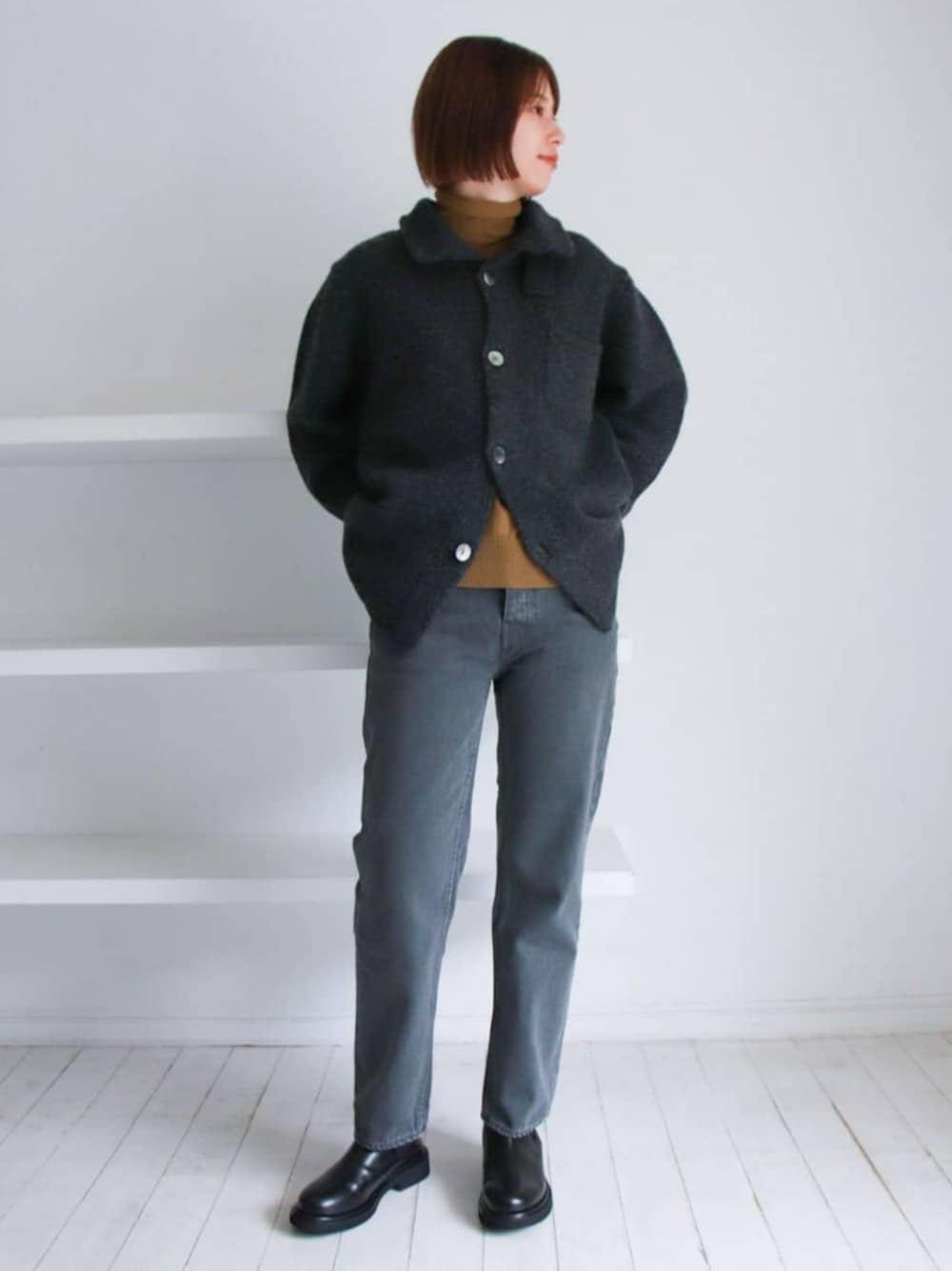 【GALERIE VIE】ファインウール シャツカラー オーバーカーディガン GALERIE VIE カーディガン ファインウール シャツカラー
