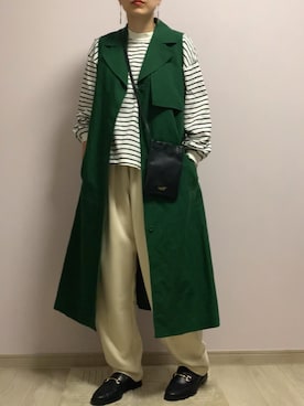 「UNIQLO（ユニクロ）のアイテム（ワンピース、グリーン系）」を使った、MOMOさん（レディース・167cm）の春コーディネート