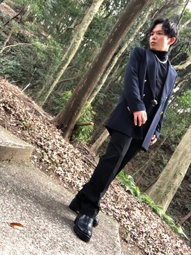 ネックレスを使った 黒ニット のメンズ人気ファッションコーディネート 身長 151cm 160cm Wear