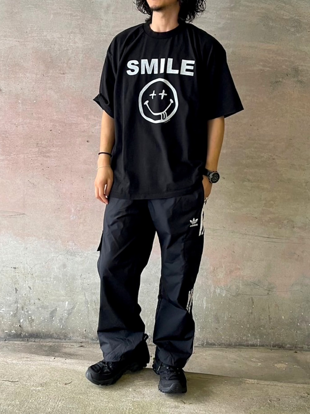 ❤美品❤アディダス 3ストライプ カーゴパンツ リップストップ 黒 XL ワイド adidas（アディダス）の「アディカラー クラシックス スリーストライプ