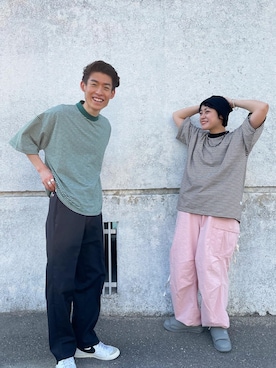 「カップルコーデ」｜「アイテム（帽子）」を使った、みすたーさん（レディース・158cm）の春コーディネート